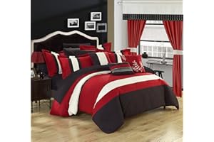 Chic Home 24 Piece Covington Complete Bedroom Set with Octagon Embroidery, King, Red