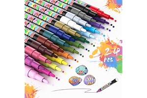 Goffii Marqueur Peinture Acylique - 24 Couleurs Marqueur Peinture Permanent Stylos Art Peinture Set pour la Pierre, la Céramique, le Verre, le Bois，la Toile | 1mm Pointe