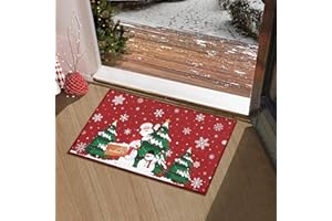 CAROMIO Santa Claus Christmas Doormat - Red Christmas Tree Welcome Mat, Non Slip, 40x60cm