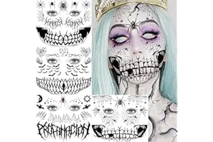 COKTAK 4 Blatt Gruselig Halloween Gesicht Temporäre Tattoos Damen Herren Klebetattoos Erwachsene, Fake Wunden Narben Hexen Zombie Make UP Schminke, Spinne Spinnennetz Gesichtstattoos Aufkleber