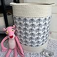 Babycurls Large Cotton Woven Rope Nursery Laundry Basket With Handles - Tall Washing Basket for Baby Nursery Room Storage for Blanket in Living Room Toy Basket (Elephant Love)
