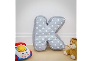 REPLICUSHION Alphabet Cushion K | Letter Pillow K | Decorative Nursery Bedroom Sofa Couch | Letter Shape | Personalised Initial | Grey Stars | Wedding Christening Gift