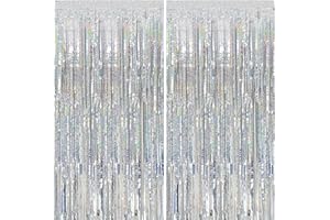 CARVE IDEAS 2 Stück Lametta-Folienvorhang, Metallischer Fransen-Hintergrund Party-Deko für Geburtstag, Hochzeit, Verlobung, Baby-Shower, Junggesellinnenabschied, Weihnachten, Fest (1 × 2,5 m, Silber)