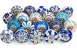 Belle Vous Zestaw Różnych Ceramicznych Gałek do Drzwi i Szafek (20 Sztuk) - Wraz ze Śrubami do Montażu - Zestaw Różnokolorowych Okrągłych Gałek Vintage do Kuchni, Szaf, Komód i Szafek