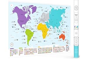 THE WORLD GAME XL World Map with Flags - 97 x 67cm Easy to Frame Wall Art Poster - Travel Map Designed for Kids & Adults + 50 Interesting Facts