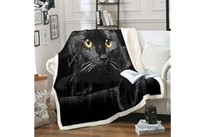 Loussiesd Katze Haustier Katzen Muster Decke 220x240cm Nettes Kätzchen Kuscheldecke für Kinder Kinder Leicht Mikrofaser Flanell Fleecedecke Mysterious Schwarze Katze Wohndecke Dekor