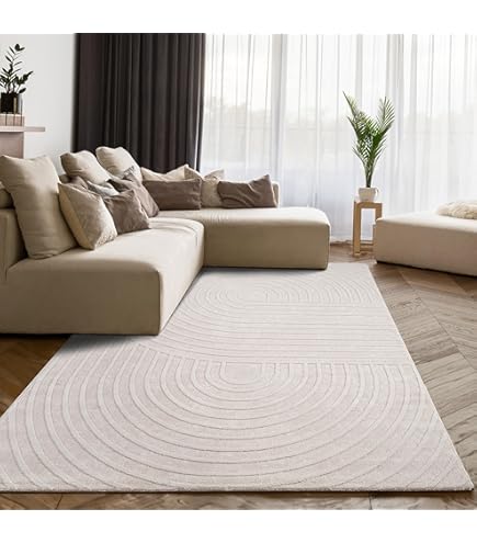 Paco Home Tapijt Woonkamer Slaapkamer Modern Kortpolig Scandinavisch Boho Patroon Regenboog japandi Geometrisch 3D Effect Crème, Maat:120x170 cm, Kleur:Crème 6