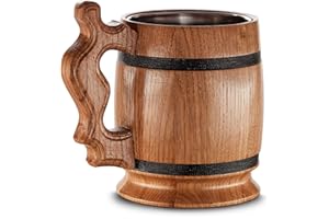WORLD OF NATURE Grande chope de bière - Chęne - Faite main de maničre artisanale avec des matériaux de qualité - Doublé avec du métal - Résiste ŕ tout
