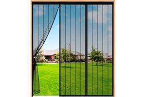 GYCQRS Double Door Magnetic Fly Screens for Doors -140(46/48/46) x200cm Double Door Screen Curtain, Powerful Magnets, Full Frame Hook and Loop for Patio Door, Sliding Door, Double Door, French Door