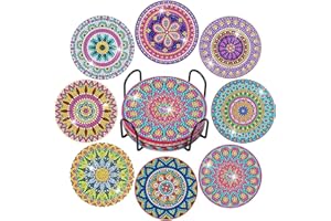 TESYEUX 8 Posavasos de Arte de Diamantes Mandalas DIY Diamond Painting,Posavasos para Bebidas, Manualidades para Adultos Niños, Kits de Pintura de Diamantes, Posavasos de Mandala para Tazas, Jarrones, Regalo
