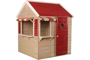 Wendi Toys M16 | Maisons Enfants Rouge en Bois pour l'extérieur | Maison de Jardin Maison Ouverte Type M Taille Maison de Jeux avec des fenêtres, Porte, Stores, auvents