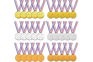 BRELET Medalla de deporte infantil, 30 piezas Medallas Olimpiadas de oro Medalla de plata Medalla de bronce con Cintas Olympic Medals para niños decoraciones de fiesta y premios deportivos