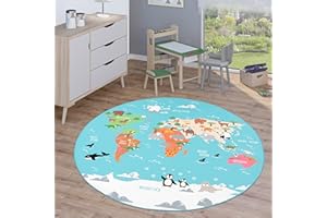 ‎PACO HOME Paco Home Children's Rug, Round, Play Mat, Street Rug, Modern, Non-Slip, for Boys and Girls, Size: 160 cm, Round, Colour: Turquoise