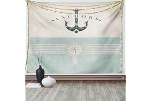 ABAKUHAUS Nautisch Wandteppich, Altmodisch Maritim Anker aus Weiches Mikrofaser Stoff Waschbar ohne Verblassen Digitaldruck, 150 x 110 cm, Seafoam Beige
