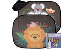 ‎INOVIDA Auto Sonnenschutz Kinder mit UV Schutz: 2X Sonnenblende für Kinder – Süße Tiermotive und Saugnäpfe – 44x36cm Sonnenschutz Auto Kinder und Baby – Autoscheiben Sonnenschutz – Inovida