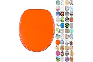 Sanilo Abattant WC, Grande sélection de lunettes de toilette, Finition de haute qualité, Charnières robustes, Fixation facile (Orangé)