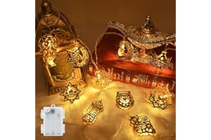 cshare Guirlande Lumineuse Décorations Ramadan 2025, 1,5 M 10 LED Mubarak Islam Fonctionne à Piles Étoile Lune Guirlande Lumineuse avec Minuterie IP65 Étanche, pour Fête Ramadan Eid Maison Jardin Inté