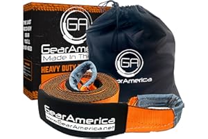 GA GEARAMERICA GearAmerica Recovery Tow Strap 4" x 30' | Ultra Heavy Duty 45000 lbs (22.5 US Tons) Strength | Triple Reinforced Loops + Protective Sleeves | Emergency Truck Towing | Free Storage Bag + Strap