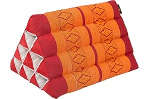 Handelsturm Kleines Thaikissen Dreieck 33 x 20 cm Kissen mit Füllug aus Kapok Dreieckskissen aus Thailand, Dekokissen oder Stütze, orange & rot
