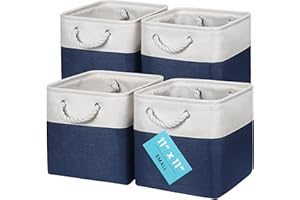 OrganiHaus Bacs de Rangement Cubiques 28x28 lot de 4, Paniers Cubes en Tissu avec Poignées en Corde, Cubes de Rangement Pliables pour Bibliothèque Kallax, Panier pour Chambre d'enfant. Bleu marine