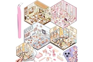 DRAUPNIR 4 Juegos DIY 3D Pegatinas Casa, DIY Sticker Scene Divertidas, Cafetería, Supermercado, Restaurante, Pegatinas 3D Escenas Lindo Cartoon Kit con 1 Pinzas