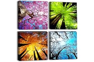 Artscope 4-Piece Canvas Pictures with Four Seasons of the Forest Motif, Art Print, Modern Wall Picture for Bathroom, Living Room, Wall Decoration - 30 x 30 cm