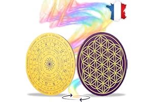 VIBRATIS Fleur de Vie en Bois pour Recharger Pierres et Pendules Divinatoires, Support avec Cadrans et Planche pour Pendule ⌀15 cm, Fabriqué en France