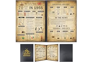 Yclekiqa 70th Birthday Gifts for Women and 70th Birthday Gifts for Men Cards Decorations for Women Vintage Age Year Old Framed Born in 1955 Poster Uk for Grandparents, Husband, Wife, Mom, Dad