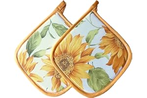 Ricami Fiorentini Baldi Set 2 pratiche presine per Cucina, cm 17x17. Fantasie assortite. Molto Resistenti. 100% Cotone. Prodotto Artigianale Toscano (girasoli)