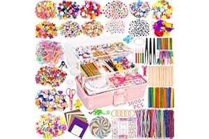 Purpledi 3600+ Pezzi Lavoretti Creativi per Bambini DIY Art Craft Set, Scovolini Colorati per Lavoretti,Contiene Occhi Contorti, Bastoncini di Legno Colorati, Piume, Paillettes, Pompon Lampeggianti A