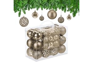 ‎RELAXDAYS Relaxdays Zestaw 50 bombek bożonarodzeniowych, błyszczące, matowe i błyszczące, plastikowe kulki choinkowe, Ø: 3, 4 i 6 cm, szampańskie