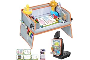 Jojoin Mesa para Niños en la Asiento de Coche, Bandeja Viaje Coche Niños,Tablero Impermeable del Acolchado Suave, Diseño de Mochila - Juego de Papel de Dibujo Educativo Extra