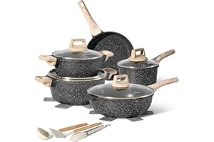 JUST PERFECTO HOUSEHOLD APPLIANCES JUST PERFECTO Batterie de cuisine induction - set de casseroles tout feux avec couvercle en verre - lot avec des poêles anti adhesive, sans PFOA et PTFE (14 Pièces Noir)