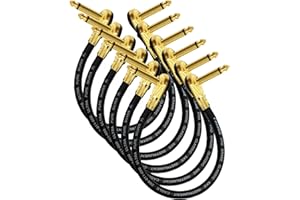 WORLDS BEST CABLES 6 unités – Van Damme Pro Grade Classic XKE – 22,9 cm (22 cm) – Premium, Ultra Flexible Multi – Shielded Guitare basse effets Instrument, câble patch – avec Plaqué or Premium, profil bas, Pancake à angle droit type TS Connecteurs (6.35 mm)