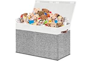 VERONLY Toy Box Storage with Lids Collapsible Toy Chest Bin Container Organizer for boy girls with Leather Handles for Nursery,Playroom,Bedroom,(Grey&White