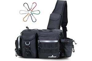PYKES PEAK Fishing Bag | Waterproof Tackle Bag with Large Capacity | Includes 6 Carabiners | Versatile Fishing Shoulder Bag | Black | L Size - Designed in Japan