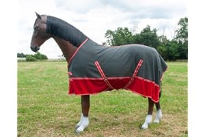 BRAMA WEST Brama-West - Manta para caballos con cinturón de seguridad para caballos grandes, transpirable, color rojo y gris, talla 155