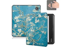 Vakarey Ultra cienkie automatyczne etui na budzik/sen do Kobo Libra 2/Kobo Libra Colour etui z paskiem na nadgarstek, kwiat