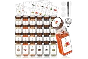 SAEIV Set de 24 tarros de especias cuadrados con tapas de madera de acacia y accesorios completos