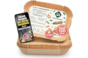 KRUSTENWERK® 120 Stück Backpapier für Heißluftfritteuse Ninja 20,5x14cm | Airfryer Backpapier für Ninja Double Stack XL & AF300EU AF400EU SL400EU und weiteren Dual Zone Air Fryer | FSC Siegel