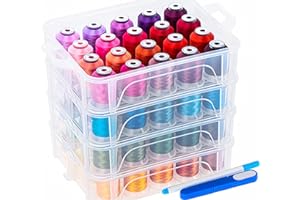 New brothread 80 Rocchetti da 500m di Filo per Ricamo a Macchina con scatola di plastica trasparente per la conservazione - Colori compatibili con i colori Janome e Robison-Anton