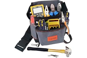 Copechilla bolsa herramientas Gris con negro con cinturón ajustada,resistente y profesional,Material lona oxford espesado,13 Bolsillos,para electricistas, técnicos