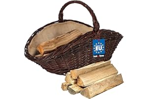 KOTARBAU® Weidenkorb für Brennholz - Holzkorb für Kaminholz - Erntekorb - 64 x 40 x 39 cm - Kaminholzkorb mit Henkel - Holz Tragekorb - Brennholzkorb - Weide - Natürlich - Dunkelbraun