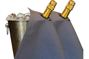 BOTTLECLOTHS - Classic Collection, Flaschentuch mit Metallring für Eiskübel, Baumwolle, 42 cm, Eckloch (Platin mit Anthrazitfarbenem Metallring, 2 Stück)