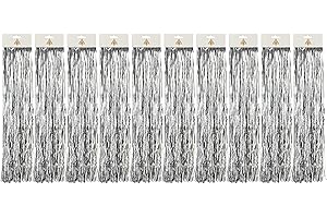 PartyMarty 10 Stück Spar-Pack: silbernes Lametta Silberglanz Glatt 50cm - Baumschmuck Weihnachten Weihnachtsbaum Silber Glänzend Engelshaar