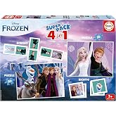 Educa - Superpack Frozen Elsa 4 in 1 | Puzzle 4 5 3 Years, Girl Table Game | 2 Puzzles 25 and 50 Pieces, Dominoes 28 Chips, M