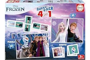 Educa - Superpack Frozen, Juegos de Mesa Infantiles como Domino, Identic y 2 Puzzles de 25 y 50 Piezas, Múltiples Posibilidades de Juego para Jugar Solo o acompañado, A Partir de 3 años (19737)