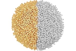 COZEVDNT Gold Silver Round Beads, 1200 Pcs 4mm Smooth Loose Balls, Long-Lasting, for DIY Craft Bracelet Necklace Jewelry Making Supplies, Small Spacer Seamless Ball
