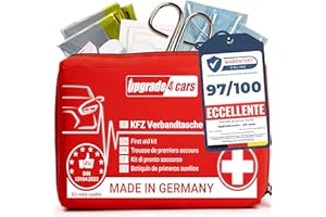 Upgrade4cars Kit di Pronto Soccorso per Auto Casa Viaggio Trekking ecc. Cassetta Medica Primo Soccorso Completo 2025 Portatile Rosso Borsa di Emergenza Completa per tutta Europa