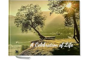 JC CLASSICS Funeral Memory Book | Condolence Book | Memorial Guest Book | Guest Book for Funeral Hardcover | Guestbook for Celebration of Life Memorial Service with Memory Table Card Sign (Tree & Lake)